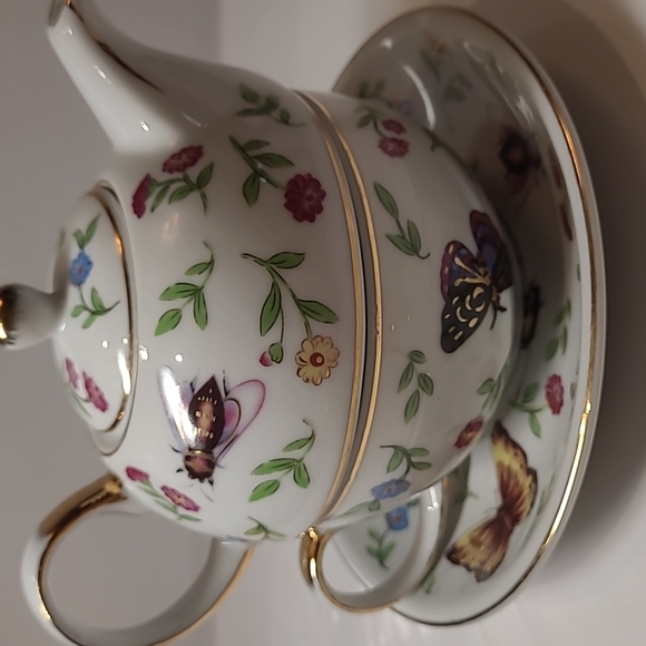 Adeline porcell Anafine tea for one set teacup and saucer and pot - Picture 7 of 10